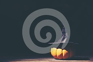 Halloween holiday background, Fresh pumpkins, art, craft, Space