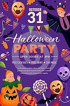 Halloween holiday frame, poster banner template. Party flyer invitation layout. Vector illustration