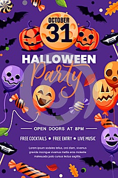 Halloween holiday poster banner template. Party flyer invitation layout. Vector illustration