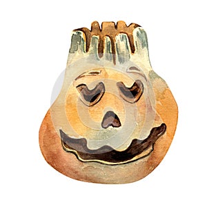 Halloween holiday pumpkin watercolor illustration isolated on white background.