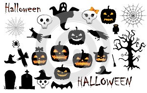 Halloween holiday symbols set isolated on the white