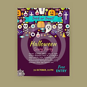 Halloween Holiday Vector Template Banner Flyer Modern Flat Style