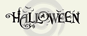 Halloween horizontal banner with festive  logo. HAPPY HALLOWEEN, Trick or Treat