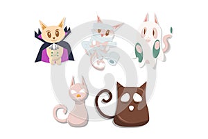 Halloween Horror Cat Animal Vector Illustration Set Design