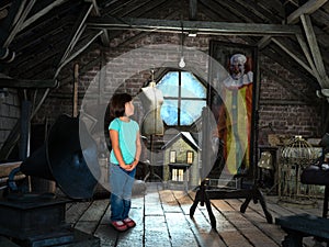 Halloween Horror, Evil Clown, Girl, Attic