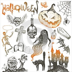 Halloween and horror hand drawn set