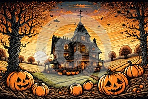 halloween house with pumpkins