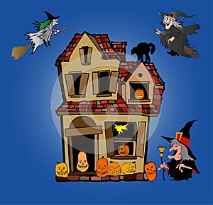 Halloween house and witches