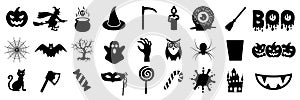 Halloween icons set, decoration signs - vector