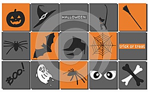 Halloween icons set of silhouettes black icon and character, vector illustration