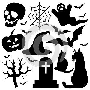 Halloween icons on white background.