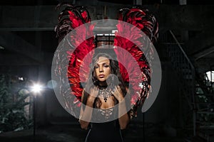 Halloween idea. Woman with red demon wings