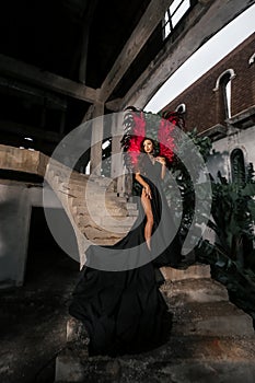 Halloween idea. Woman with red demon wings