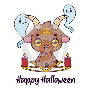 Halloween illustration with a cute goat and summoning circle photo