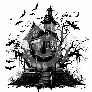 Halloween illustration of haunted house in cartoon style. AI Generated illustration