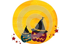 Halloween illustration: Jack O Lantern wearing a full moon and a hat