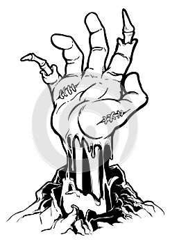 Halloween illustration. Severed zombie hand.