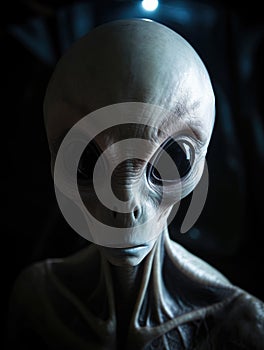 Halloween image of weird looking alien with black eyes