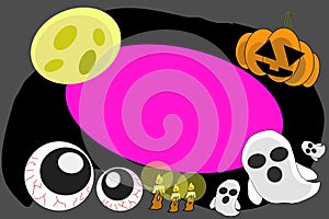 Halloween include moon, pumpkin, little ghosts and ghost eyeballs with text insertion
