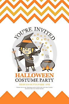 Halloween invitation card for costume night party cute kid