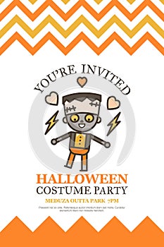 halloween invitation card for costume night party cute kid cartoon character