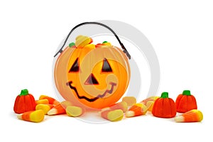 Halloween Jack o Lantern candy collector with scattered candies