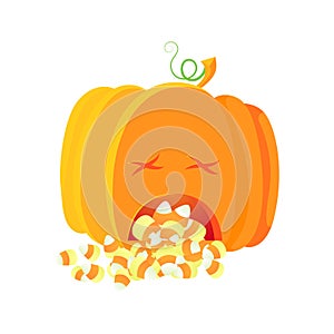 halloween jack o lantern pumpkin with candy inside and vomit it. Vector illustration design