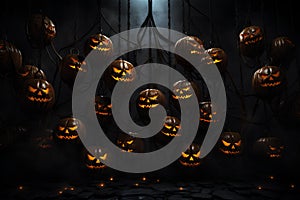 halloween jack o lantern pumpkin with glowing lanterns.