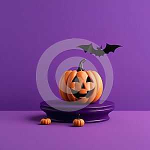 Halloween jack o lantern with pumpkin. Pumpkin with podium for product display.