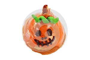 Halloween Jack O Lantern Pumpkin Shaped Sugar Glazed Croissant Isolated on Transparent Background