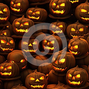 Halloween jack o lantern wallpaper. Repeating pattern. Ai generative