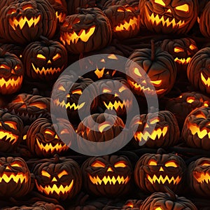 Halloween jack o lantern wallpaper. Repeating pattern. Ai generative