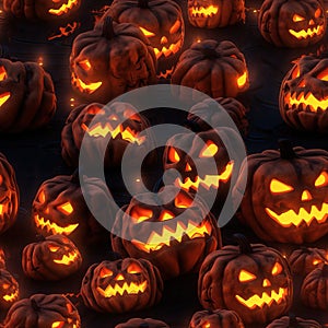 Halloween jack o lantern wallpaper. Repeating pattern. Ai generative