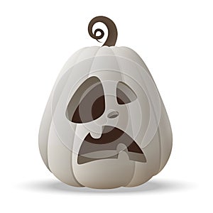 Halloween Jack O Lantern white pumpkin with funny face expression - isolated on transparent background