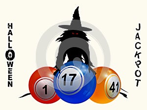 Halloween jackpot background with witch and balls