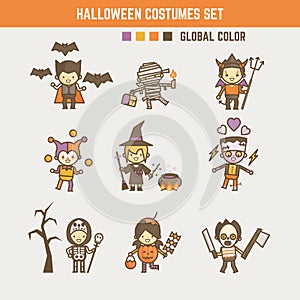 Halloween kid costume character set