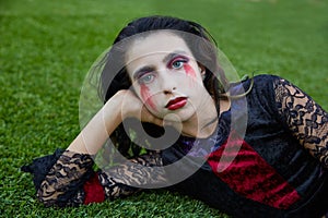 Halloween kid girl custome bloody makeup photo