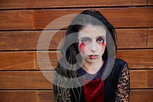 Halloween kid girl custome bloody makeup photo