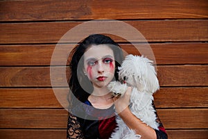 Halloween kid girl custome bloody makeup photo