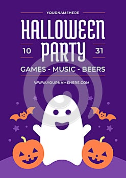 Halloween kids music party creepy holiday celebration flyer poster design template vector flat