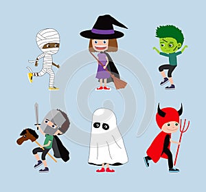 Halloween kids. Set of cartoon children in costumes