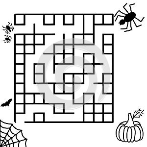 Halloween kids. Vector labyrinth. Kids activity page. Labyrinth game. Children riddle game.