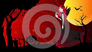 Halloween landscape illustration with beautiful red evil