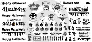 Halloween lettering quotes. Set of silhouettes of Halloween on a white background. Vector illustration