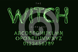 Halloween letters and numbers set. Witch magic style vector latin alphabet. Ghostbusters font for events, promotions photo