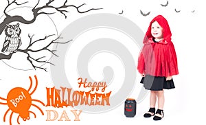 Halloween costume. Little Red Riding Hood. Beautiful little girl