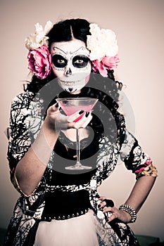 Halloween Living Dead Woman Having a Drink