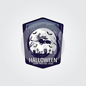 halloween logo icon design inspiration with witch, bat, tree and moon illustration