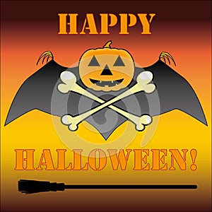 Halloween logo with pumpkin, bat, bones and headin