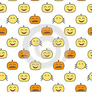 Halloween loopable background. Spider and jack o lantern seamless pattern.